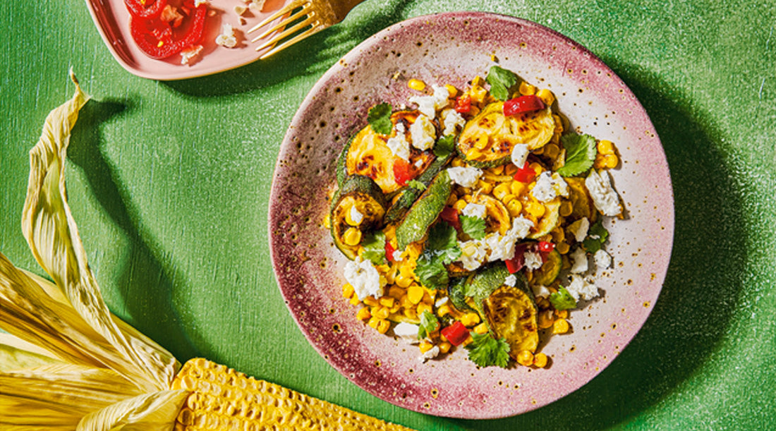 ROAST CORN, COURGETTES & PEPPERS WITH CUMIN CHILLI